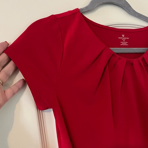 Worthington Red Short Sleeve Polyester Blouse Women’s Size Petite Small - Picture 3 of 8